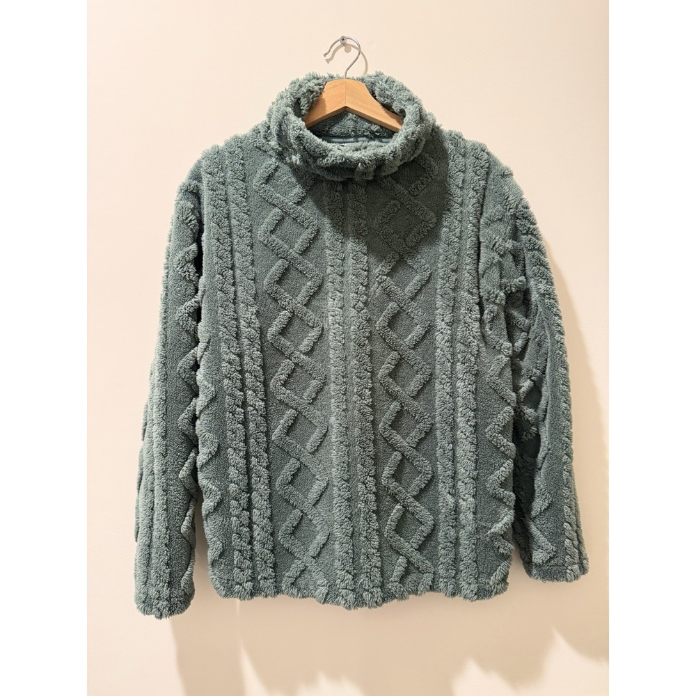 Eddie Bauer Women's Cozy Fleece Pullover Cable Knit Soft Size S - Green